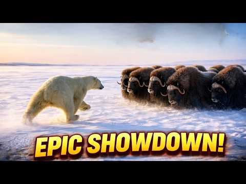 Musk Oxen Form an Unbreakable Circle to Protect Their Calves from Wolves