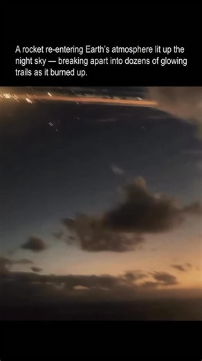 TriviaSensei | A bright cascade of fiery streaks cuts across the night sky, showing what appears to be space debris or a rocket stage breaking apart... | Instagram