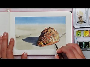 Seashell on the Beach Watercolor Sketch and Paint Tutorial