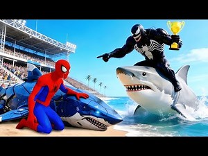 🦈🕷️ SPIDERMAN Wins The Magic Giant MEGALODON Shark Racing Championship – Epic Racing Challenge