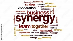 Synergy animated word cloud, text design animation.