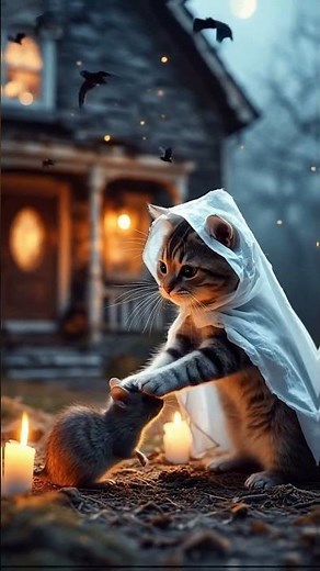 Spooky Cat in a Ghost Costume Catches a Rat ????