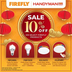 It's a lucky month to shop at #HandymanPH! Get 10% OFF on select Firefly items from Feb 1-29. ✨ | Handyman