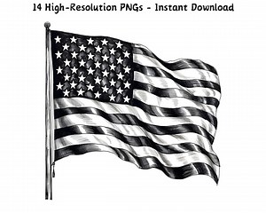 American Flag Sketch Clipart: Black and White Patriotic PNG (digital Download) - Etsy