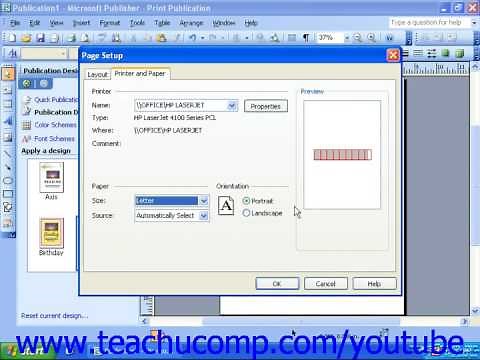 Publisher 2003 Tutorial Adjusting Page and Print Setup Options Microsoft Training Lesson 2.5