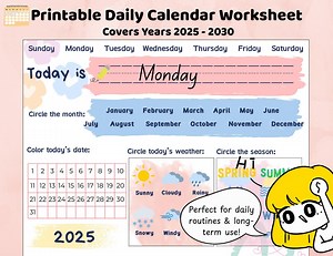 Kids Daily Calendar Worksheet: Handwriting Practice (PDF Download) - Etsy Canada