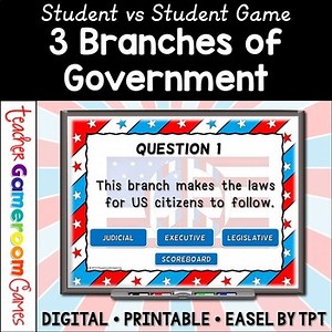 3 Branches of Government Review Game | US Government | No Prep Digital Resource