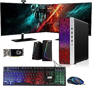 TechMagnet HP G3 Gaming Desktop PC, Intel Core i7 6th Gen, AMD RX 550 Graphics, 32GB RAM, 1TB SSD + 3TB HDD, 27-inch Dual Monitor, RGB Keyboard Mouse, Speaker, Webcam, Windows 11 (Renewed)