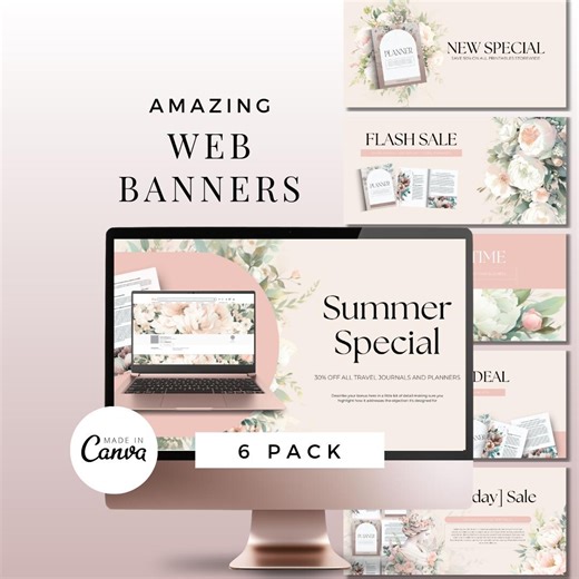 Web Banners for Website Canva Template Editable Website Banner Pack Floral Summer Sale Web Headers Canva Templates for Online Store - Etsy