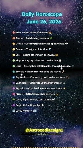 🌟 June 26, 2026 Horoscope for All 12 Zodiac Signs 🔮Bold Moves, Balance & Intuition! #zodiacsigns
