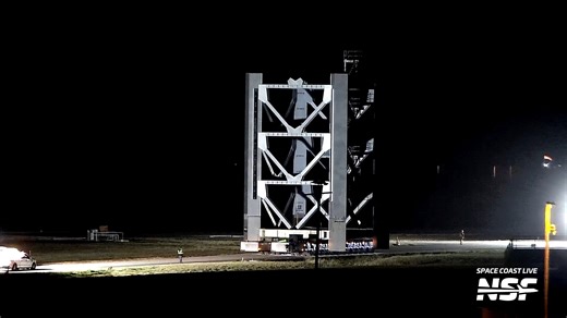 A Starship tower segment did a tour of the Kennedy Space Center last nigh passing by the Vehicle Assembly Building, Launch Comlex 39B and SLS, Launch Complex -39A and its starship pad, potentially on its way to Space Launch Complex -37. With 4 towers planned, we should see further segments on NASASpaceflight Space Coast live in the coming weeks and months. | NASASpaceflight.com