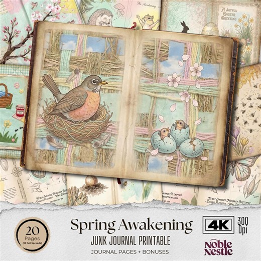 Spring Awakening Digital Paper Pack | 4K Backgrounds Junk Journal Pages | Vintage Scrapbook Paper Printable - Etsy