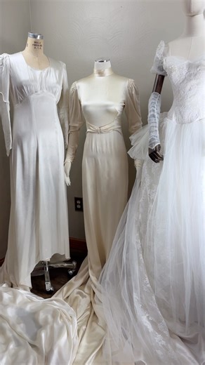 Bringing a little Hollywood back to life ✨ Two 1930s gowns and one 1950s tulle dream — freshly steamed, styled, and full of starlet energy. The final gown arrives Sunday (Final right to left) 1: Best fits a M/L 2: Best fits a S 3: Best fits a XS Full details in the shop (link in bio) 1 coming Sunday at 8pm est. . . . . . . . . . . . . . #vintageetsyseller #vintageetsyshop #30sgown #vintageshop #1930sgown #vintagegown #vintagegown #hollywoodglamour #vintageweddingdress #eveinggown #artdecostyle #