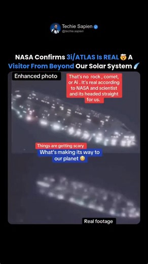 Techie Sapien - AI | Robotics | Next-gen Tech on Instagram: "What Is 3I/ATLAS? NASA Confirms the Interstellar Comet Is REAL ☄️ NASA has confirmed the discovery of 3I/ATLAS, a real interstellar comet that entered our Solar System from deep space — only the third ever observed after 1I/ʻOumuamua and 2I/Borisov. Discovered by the ATLAS telescope in July 2025, this mysterious visitor is traveling at over 130,000 mph, showing a hyperbolic orbit that proves it came from beyond the stars. 🌠 Unlike any