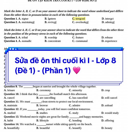 Sửa đề ôn thi cuối kì I - Lớp 8 (Đề 1)