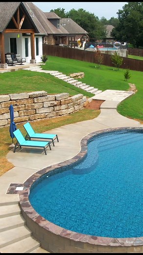 Before & after of a pool/retaining wall job! 😎🙌🏻 We do full-scale landscape/hardscape/pool construction for residential homeowners in Oklahoma City! Message us today if you are interested and would like a quote! 💧🌳-#oklahomacity #pooldesign #landscaping #landscape #oklahoma #hardscape | Imperial Pools & Hardscapes