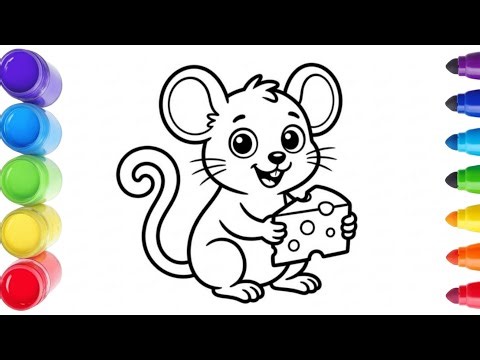 Cute Mouse Holding Cheese Coloring Page | Easy Kids Coloring Sheet