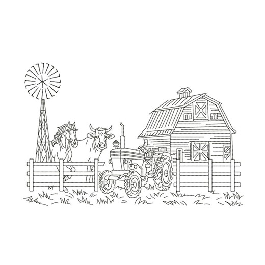 Farm Scene Machine Embroidery Design | Barn, Horse, Cow (instant Download) - Etsy