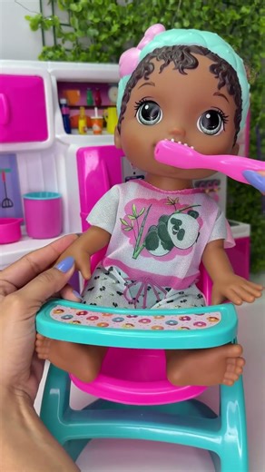 Satisfying Doll Toothbrushing ASMR, Kitchen Set & Food Play #shorts