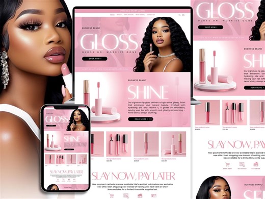 Lip Gloss Website, Cosmetics Website, Lip Gloss Template, Premade Shopify Lip Gloss Website Banners, Lashes Websit Banners - Etsy