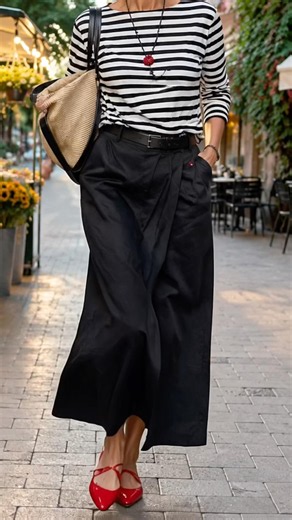 줄무늬 티 하나로 완성한 유럽 감성 #중년패션코디 #fashion #мода #style #outfit