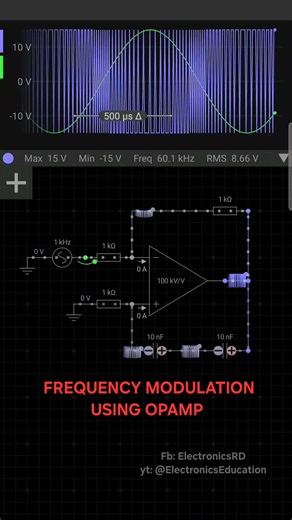 Frequency Modulation Simulation using an Opamp #opamp #fm #electronicseducation #electronicsrd