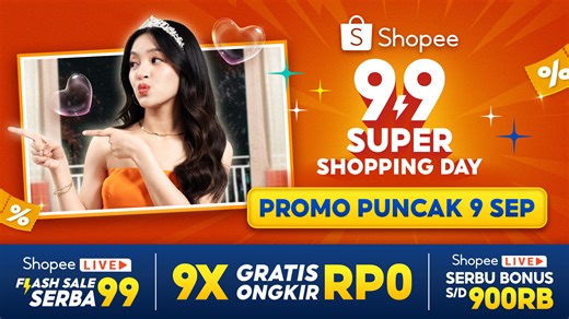 Sobat Shopee, jangan lewatkan Promo Puncak Shopee 9.9 Super Shopping Day, tanggal 9 September! 🎉 Belanja semua produk incaranmu dan nikmati promo Shopee Live Flash Sale Serba 99, 9x Gratis Ongkir Rp0, hingga Shopee Live Serbu Bonus s/d 900RB! 🧡 Info lengkap cek di sini 👉🏻 https://s.shopee.co.id/AUatwn1wJB Beli Semua di Shopee, Promo Seru, Paling Lengkap! ✨ | Shopee