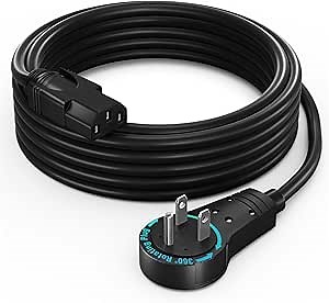 Maximm Monitor Computer Power Cord 10 Ft Flat Plug 360° Rotating PC Cable 3 Prong for, Desktop, Printer, Scanner, 16 AWG NEMA 5-15P to IEC13 - UL Certified