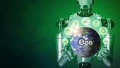 Robot showing global with ECO icon, eco friendly protecting...