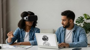 Young Couple Engaging with Virtual Reality Technology at Home