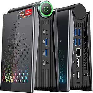 ACEMAGICIAN S3A Mini PC, Ryzen 7 8745HS[up to 4.9Ghz], 16GB DDR5 512GB NVMe SSD Mini Computers with AMD Radeon Graphics 780M, RGB Lights/WiFi6/BT5.2/Dual Channel/3 Modes Mini Desktop