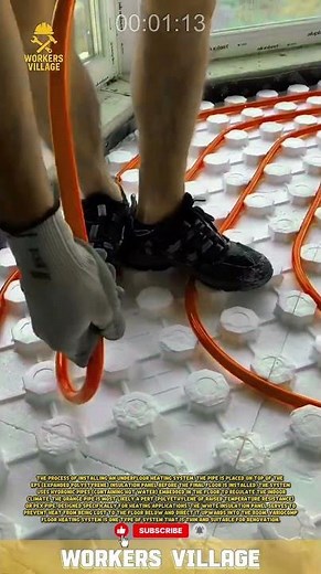 The process of installing an underfloor heating system. The pipe is placed on top of the EPS #worker