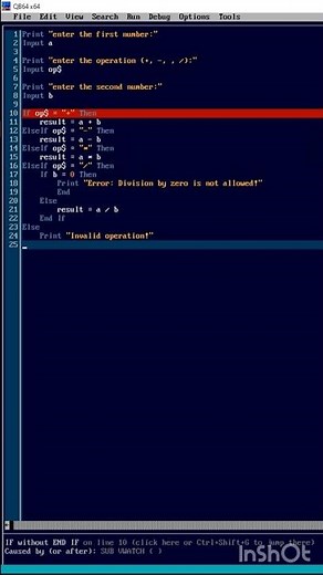 QBasic Calculator in 30 Seconds 🔢 #qbasic #programming #coding #tech #shorts #fypシ