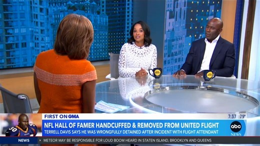 This morn on Good Morning America…I sat down with Denver Broncos Hall of Famer Terrell Davis and his wife Tamiko…who opened up after Terrell says he was humiliated on a United flight over the weekend after tapping a flight attendant’s arm to ask for ice. | Robin Roberts