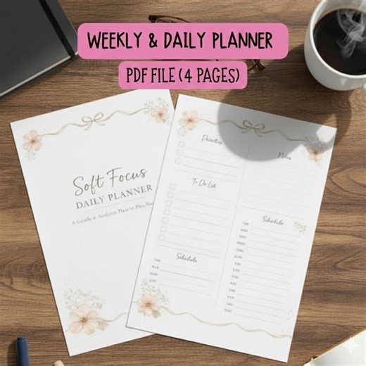 Soft Focus Daily Planner | 4 Page Printable PDF | US Letter Size | Minimal | Calm | Functional | Digital Download - Etsy