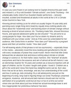 Dan Simmons Criticized for Remarks About Thunberg