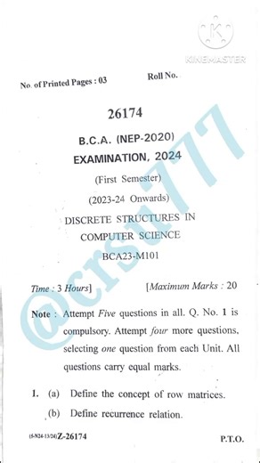 Discrete structure in computer science (minor) B.C.A. first semester exam paper #crsu #exam #viral