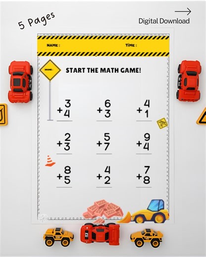 Construction Math Workbook: Grade 1 Addition ,easy Collection, (digital Download),worksheets,instant Download,kindergarten - Etsy