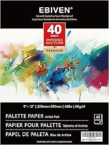 EBIVEN Palette Paper Paint Pad - 9x12 Disposable Paint Palette Paper, 40 Sheets (48lb/68gsm) for Oil, Acrylic, Watercolor, Art Supplies