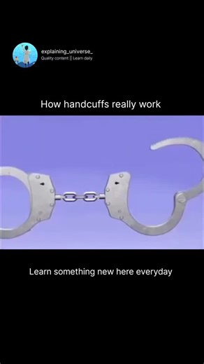 educationexplaning on Instagram: "Handcuffs work using a simple but clever mechanical locking system designed to restrain movement securely. Inside each cuff is a ratcheting arm that tightens around the wrist and clicks into place, allowing it to tighten but not loosen on its own. Once locked, a pawl prevents the cuff from opening unless the correct key is inserted. Most handcuffs also have a double-lock feature, which stops the cuff from tightening further to prevent injury. This combination of