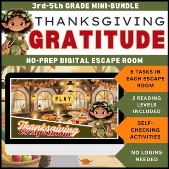Thanksgiving Digital Escape Room | Reading Comprehension Games 3rd 4th 5th Grade