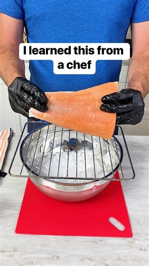 6.3M views · 28K reactions | Use hot water and a tea towel over ice to easily remove salmon skin #salmon #fish #chef #cookingtips | Liz & Jeff | Facebook