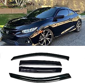 Original 4pcs Rain Guards Set, Outside Mount Window Deflectors, Good Looking Side Window Visors Compatible with 2016-2020 Civic Coupe (2-Door) |94173|