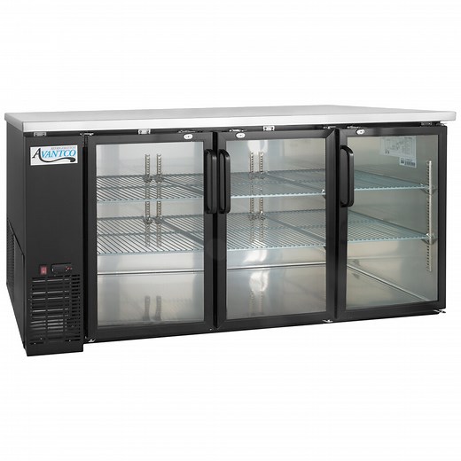 Avantco UBB-72G-HC 73" Black Counter Height Narrow Glass Door Back Bar Refrigerator with LED Lighting