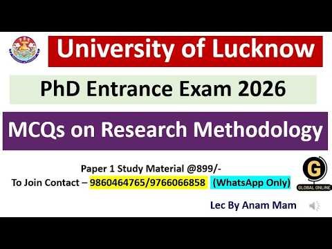 University of Lucknow 2026| Most Imp MCQs On Research Methodology| PhD Entrance Exam 2026