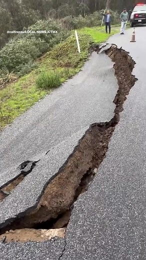 CALIFORNIA ROAD COLLAPSE: Here's the moment a road collapsed down a hillside near Pescadero in San Mateo County on Saturday. The 4100 block of Stage Road was closed due to the partial collapse, officials said. | FOX Weather