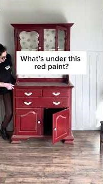 What’s Hiding Under This Red Paint? 😳 | Vintage Hutch Furniture Flip #beforeandafter