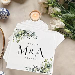 Evamall Wedding Cocktail Napkins, Personalized Napkins For Party, Cake Napkins Silver, Custom Napkins Wedding, Napkins Wedding, Printed Wedding Napkins, Couple Name Napkins, Wedding Welcome Table