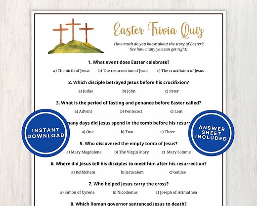 Christian Easter Trivia and Answers, 10 Easter Bible Story Quiz Questions, Fun Printable Game for Church and Youth Groups, Instant Download - Etsy