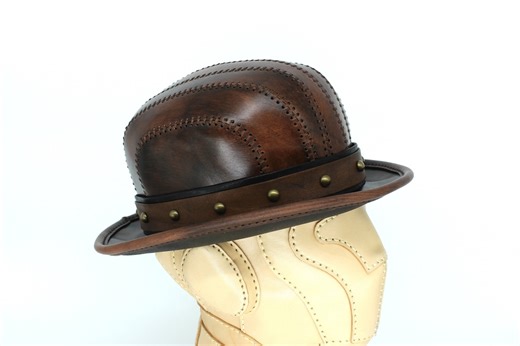Brown Leather Bowler Hat - Etsy